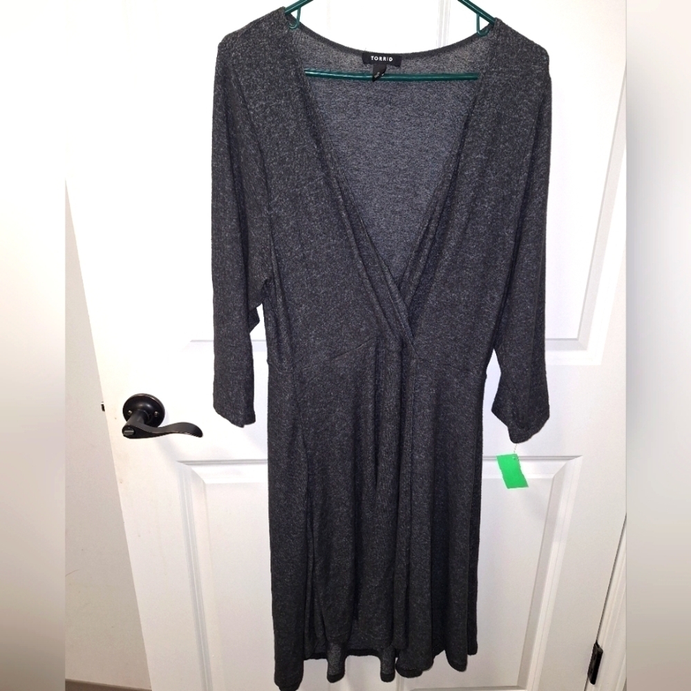 A Torrid size 2 faux wrap maxi dress in dark grey.